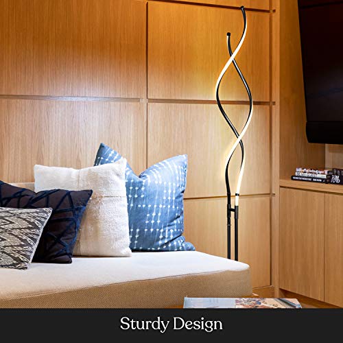Brightech Embrace Dimmable LED Floor Lamp – Modern Spiral Adjustable Standing Lamp for Living Rooms & Offices – 2-in-1 Tall End Table Lamp for Bedroom Reading - Black