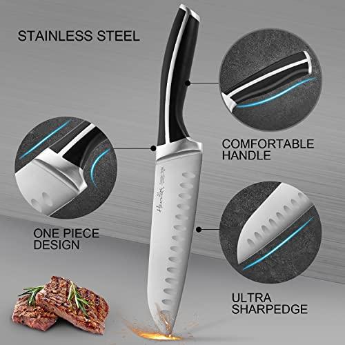 Harriet Knife Set - 7 Pieces Kitchen Knife Set with Cutting Board & Sharpener, High-Carbon Stainless Steel Knife Block Set, Chef Knife Set with Acacia Wood Knife Block - Sales4U