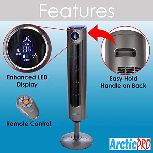 Arctic-Pro Digital Screen Oscillating Tower Fan with Remote Control, Dark Gray, 42-Inch - Sales4U