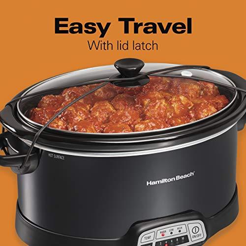 Hamilton Beach Slow Cooker, Extra Large 10 Quart, Black (33195) & Portable 7-Quart Programmable Slow Cooker With Lid Latch Strap for Easy Transport, Dishwasher-Safe Crock, Black (33474) - Sales4U