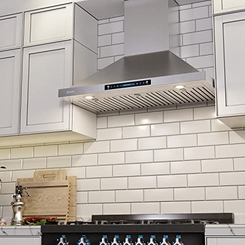 IKTCH 30 inch Wall Mount Range Hood 900 CFM Ducted/Ductless Convertible, Kitchen Chimney Vent Stainless Steel with Gesture Sensing & Touch Control Switch Panel, 2 Pcs Adjustable Lights(IKP02-30)