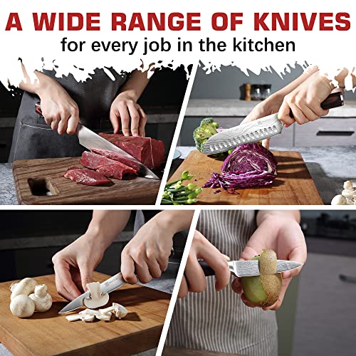 PAUDIN Knife Set, 5 Pcs Kitchen Knife Set with Sharp High Carbon Stainless Steel Forged Blade and Non-Slip Pakkawood Handle, Professional Knives Set for Kitchen, Chef Knife Set Come with Gift Box