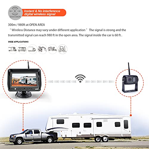 Yuwei Digital Wireless Backup Camera System Kit, AHD1080P, Wireless Rear View Camera and 7'' LCD Wireless Reversing Monitor for Trailer, RV, Bus, Trucks, Horse-Trailer, School Bus, Farm Machine,etc