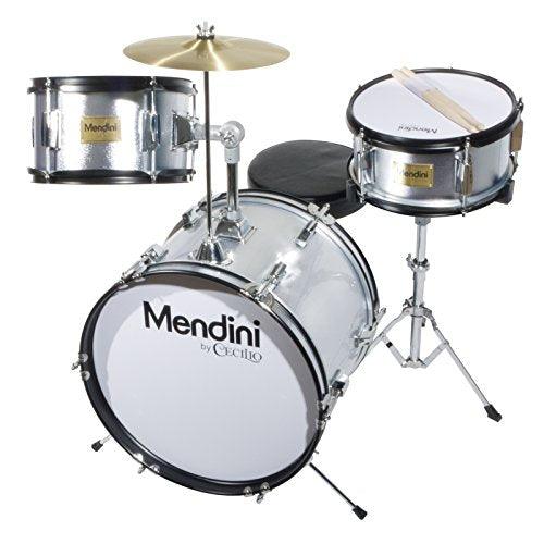 Mendini By Cecilio Drum Set – 3-Piece Kids Drum Set (16"), Includes Bass Drum, Tom, Snare, Drum Throne - Musical Instruments for Age 6-12, Silver Drum Kit - Sales4U
