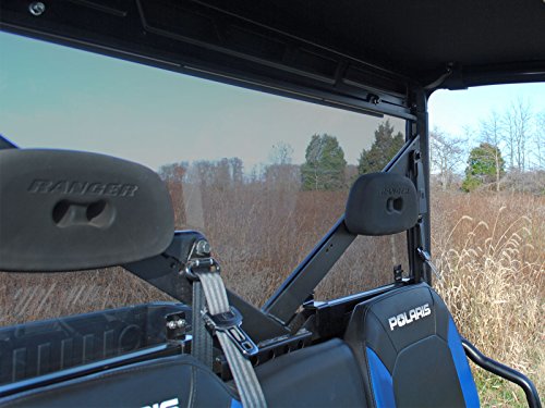 SuperATV Rear Windshield for 2017+ Polaris Ranger XP 1000 / Crew (See Fitment) | 1/4" Light Tint Polycarbonate 250x Stronger Than Glass & 25x Stronger Than Acrylic (Not Scratch Resistant) | USA Made