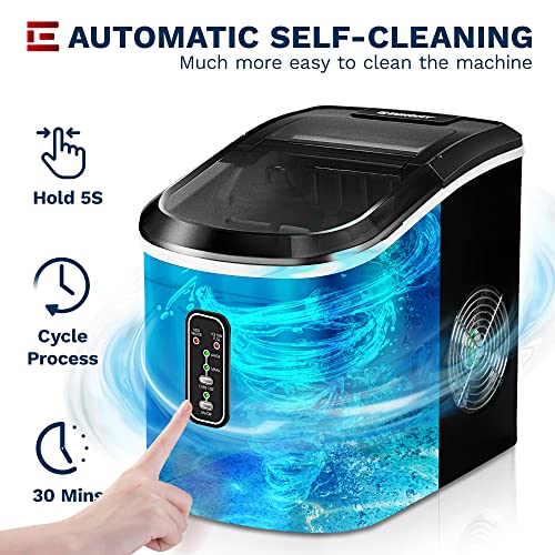 Euhomy Ice Maker Machine Countertop, 26 lbs in 24 Hours, 9 Cubes Ready in 6 Mins, Self-Clean Electric Ice Maker Compact Potable Ice Maker with Ice Scoop and Basket. for Home/Kitchen/Office.(Black)