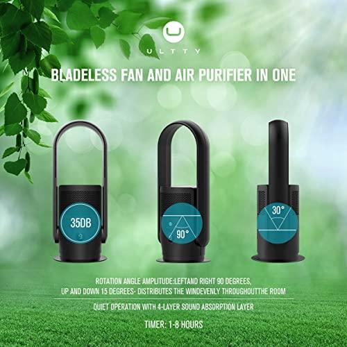 ULTTY Bladeless Tower Fan and Air Purifier in one, 90° Oscillating Bladeless Fan with Remote, Touch, 8H Timer, Floor Fans for Bedroom Whole Room Home Office R021, Black - Sales4U