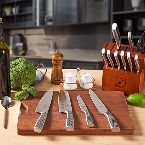 Kitchen Knife Set with Block, imarku 14-Piece High Carbon Stainless Steel Knife Set, One-piece Dishwasher Safe Kitchen Knives Set, Chef Knife Set with Built-in Sharpener, Non-slip Ergonomic Handle
