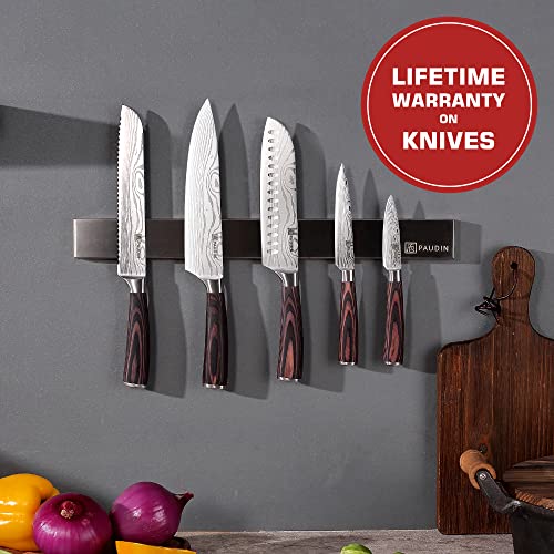 PAUDIN Knife Set, 5 Pcs Kitchen Knife Set with Sharp High Carbon Stainless Steel Forged Blade and Non-Slip Pakkawood Handle, Professional Knives Set for Kitchen, Chef Knife Set Come with Gift Box