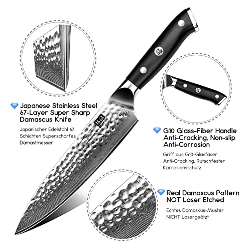 Chef Knife, Damascus Steel Knife 8 Inch, SHAN ZU Professional Chefs Knife Sharp High Carbon Steel Kitchen Utility Knives with Gift Box