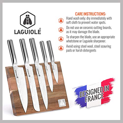 Laguiole 5-Piece Professional Chef's Knife Set with Magnetic Wood Board Holder for Kitchen
