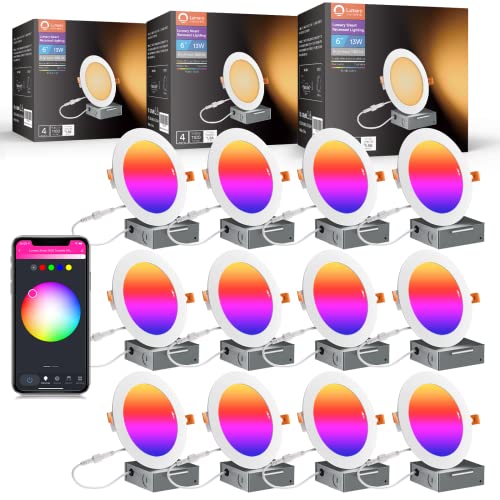 Lumary Smart Recessed Lighting Ultra-Thin 6 Inch LED Recessed Lighting 13W 1100LM Smart Downlight with Junction Box Work with Alexa/Google Assistant(6 Inch-12PACK)