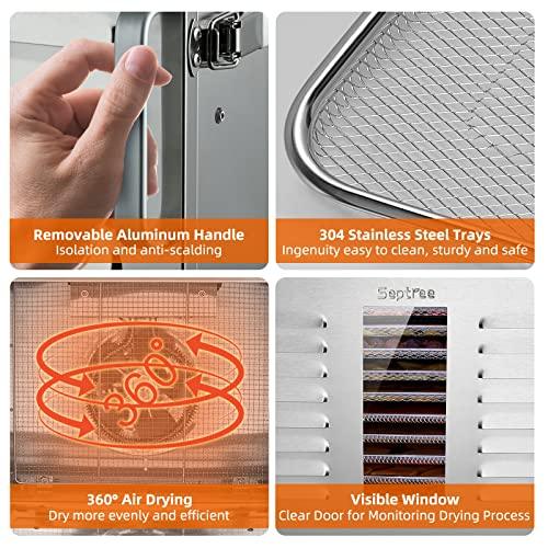 Septree Food Dehydrator for Jerky, Meat, Fruit, Beef, Herbs, and Pet Food, 10 Trays Stainless Steel Commercial Dryer Machine, 1000W, Adjustable Timer, Digital Temperature Control, Over Heat Protection, Silver - Sales4U