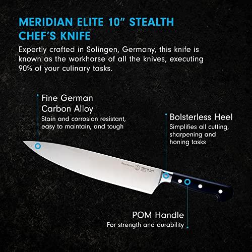 Messermeister Meridian Elite 10” Stealth Chef’s Knife - Fine German Steel Alloy Blade - Rust Resistant & Easy to Maintain - Sales4U