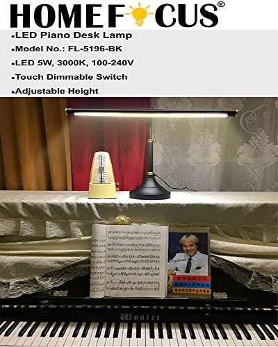 HomeFocus LED Piano Desk Table Lamp,Reading Desk Table Lamp,Study Lamp,Touch Dimmable,Adjustable Height,Multi-Functional,Metal,Black +Bronze,LED 5W,3000K,Play Piano,Reading or Office Working.