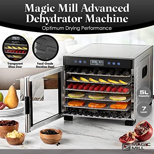 Magic Mill Food Dehydrator Machine | 7 Stainless Steel Trays | Dryer for Jerky, Dog Treats, Herb, Meat, Beef, Fruit | Keep Warm Function, Digital Timer and Temperature Control, Equipped Safety Over-Heat Protection, ETL Approved - (MFD-7070, 7 Stainless St - Sales4U