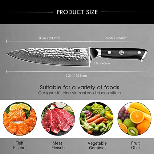 Chef Knife, Damascus Steel Knife 8 Inch, SHAN ZU Professional Chefs Knife Sharp High Carbon Steel Kitchen Utility Knives with Gift Box