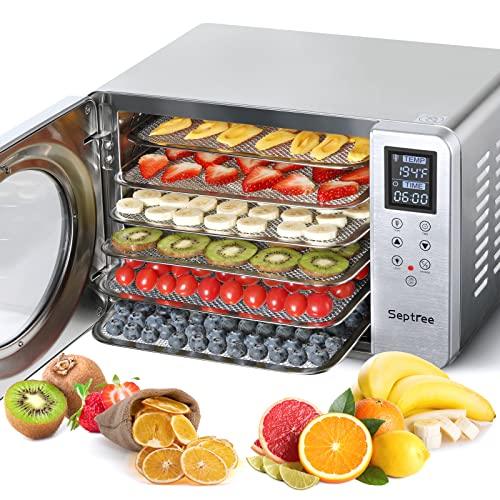 Septree Food Dehydrator for Jerky, Fruit, Meat, Veggies, Dog Treats, Herbs and Yogurt, 6 Stainless Steel Trays Food Dryer Machine with Digital Timer, Temperature Control & Safety Over Heat Protection, Recipe Book - Sales4U