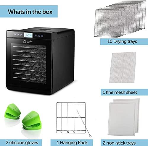 Magic Mill Food Dehydrator Machine (10 Stainless Steel Trays) Digital Adjustable Timer | Temperature Control | Keep Warm Function | Dryer for Jerky, Herb, Meat, Beef, Fruit and To Dry Vegetables - Sales4U