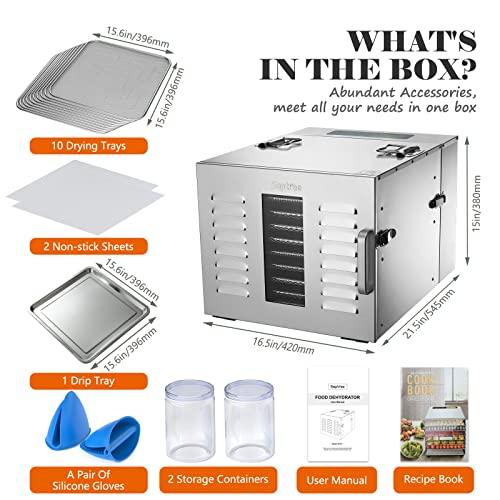 Septree Food Dehydrator for Jerky, Meat, Fruit, Beef, Herbs, and Pet Food, 10 Trays Stainless Steel Commercial Dryer Machine, 1000W, Adjustable Timer, Digital Temperature Control, Over Heat Protection, Silver - Sales4U