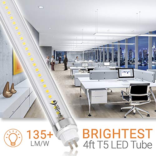 4ft 24W T5 High Output LED Tube Light, 45.75", F54T5 Equal, 5000K (Cool White), Clear Lens, 3500 lm, G5 Mini Base, 100-277V, Ballast Bypass, Dual-End Powered, LED Shop Light, UL-Listed (12-Pack)