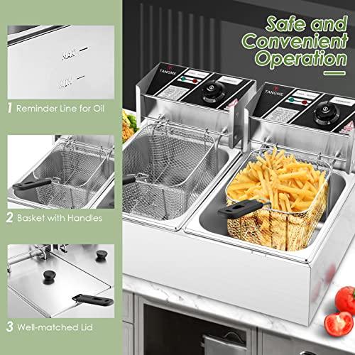Commercial Deep Fryer - 3400W Electric Deep Fryers with 2x6.35QT Baskets 0.6mm Thickened Stainless Steel Countertop Oil Fryer 20.7QT Large Capacity with Temperature Limiter - Sales4U