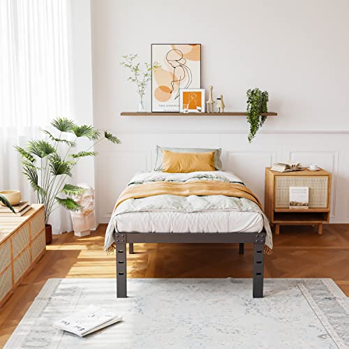 ZIYOO Twin XL Bed Frame 14 Inch High, Thick Solid Wood Slats with 2500 Pounds Support for Foam Mattress, Heavy Duty Patform, Easy Assembly, Noise Free