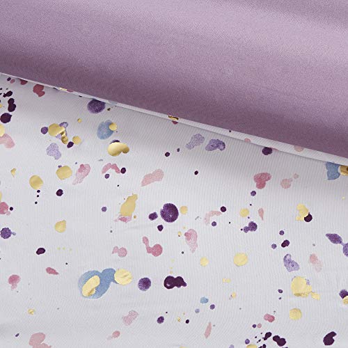 Intelligent Design Abby 5 Piece Comforter Microfiber Metallic Watercolor Print Pintucked Design Embroidered Toss Pillows Modern All Season Bedding Set with Matching Sham, Full/Queen, Plum