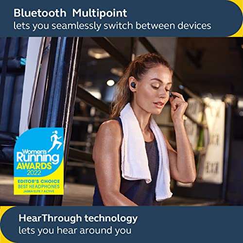 Jabra Elite 7 Active True Wireless Earbuds — Bluetooth Sports Earbuds Shake Grip for Secure in-Ear Fit — Ultimate Workout Earbuds, Adjustable Active Noise Cancellation, Fast Charging — Navy