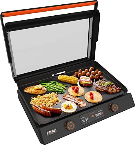 Blackstone 22-Inch Electric Griddle - 1200W Non Stick Ceramic Titanium Coated Stainless Steel Tabletop Griddle with EZ-Touch Control Dial, LCD Display, Patented Rotate & Remove Glass Hood - 8001 - Sales4U