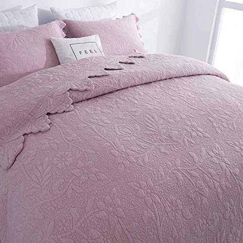 Brandream Queen Size Quilt Set Cotton Dusty Pink Farmhouse Quilted Bedding Sets Luxury Coverlet Set Vintage Antique Bedroom Set