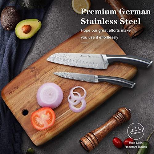 Harriet Knife Set - 7 Pieces Kitchen Knife Set with Cutting Board & Sharpener, High-Carbon Stainless Steel Knife Block Set, Chef Knife Set with Acacia Wood Knife Block - Sales4U