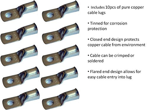 2/0 Gauge 2/0 AWG 15 Feet Red + 15 Feet Black Welding Battery Pure Copper Flexible Cable + 10pcs of 3/8" Tinned Copper Cable Lug Terminal Connectors + 3 Feet Black Heat Shrink Tubing