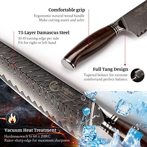 YARENH Kitchen Knife Set with Block, 8 Piece, Sharp Professional Chef Knife Set, 73 Layers Japanese Damascus High Carbon Stainless Steel, Full Tang Dalbergia Wood Handle, Gift Box - Sales4U