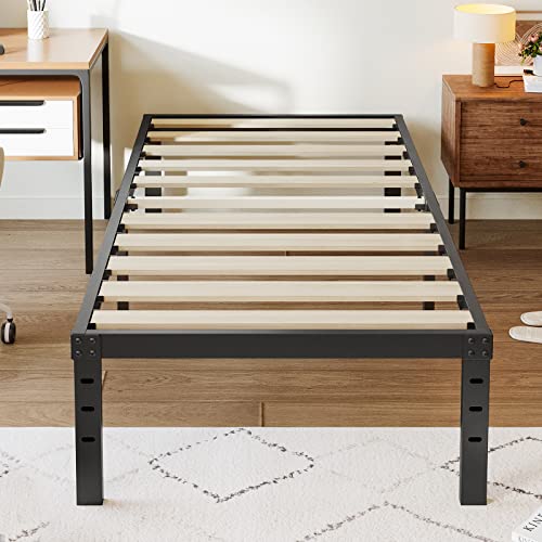 ZIYOO Twin XL Bed Frame 14 Inch High, Thick Solid Wood Slats with 2500 Pounds Support for Foam Mattress, Heavy Duty Patform, Easy Assembly, Noise Free