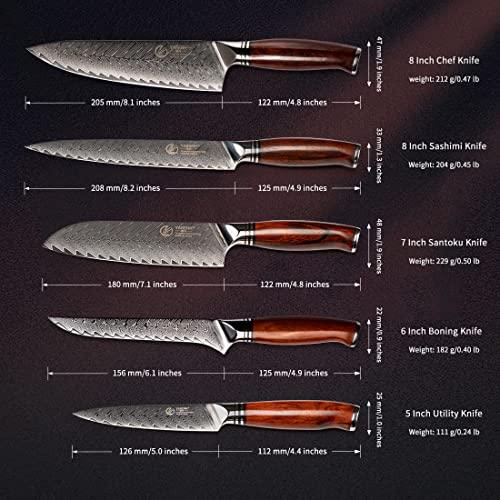YARENH Kitchen Knife Set with Block, 8 Piece, Sharp Professional Chef Knife Set, 73 Layers Japanese Damascus High Carbon Stainless Steel, Full Tang Dalbergia Wood Handle, Gift Box - Sales4U