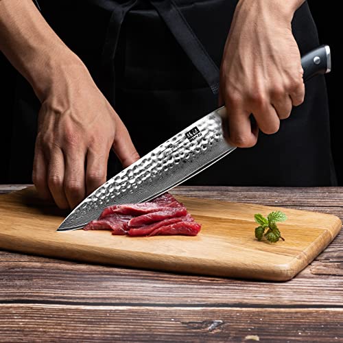 Chef Knife, Damascus Steel Knife 8 Inch, SHAN ZU Professional Chefs Knife Sharp High Carbon Steel Kitchen Utility Knives with Gift Box