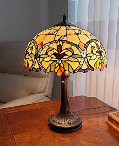 Tiffany Style Table Lamp Banker 23" Tall Stained Glass Green Tan Orange Yellow Floral Flower Vintage Antique Light Décor Living Room Bedroom Handmade Gift AM313TL16B Amora Lighting - Sales4U
