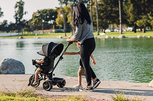 Joovy 4.1 Kids Tricycle with 4-Stages Featuring Extra-Wide Front Tire, Removable and Adjustable Parent Handle, Safety Harness, Machine-Washable Seat Pad, and Retractable Canopy (Black)