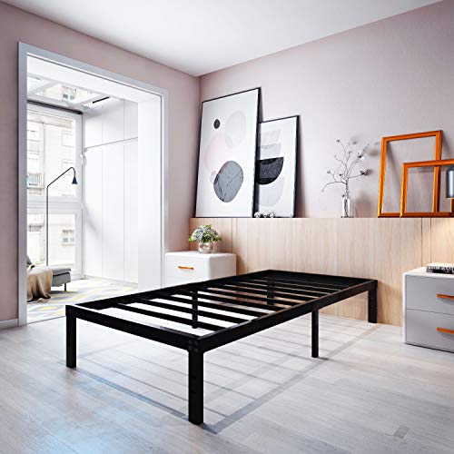 Homdock 14 Inch Metal Platform Bed Frame/Sturdy Strong Steel Structure 3500 lbs Heavy Duty/Noise Free/None Slip Mattress Foundation/No Box Spring Needed/Black Finish, Twin XL