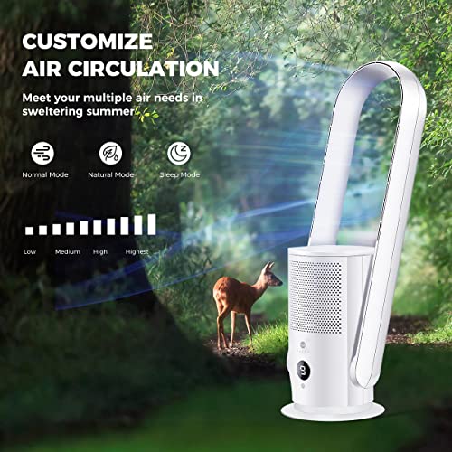 ULTTY Bladeless Tower Fan and Air Purifier in one, 90° Oscillating Bladeless Fan with Remote, Touch, 8H Timer, Floor Fans for Bedroom Whole Room Home Office, White