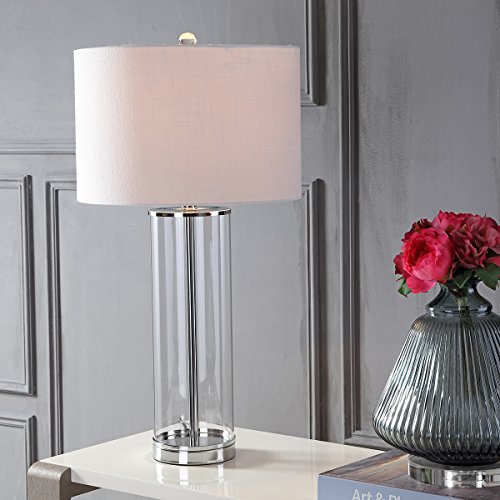 JONATHAN Y JYL2004A Harper 29" Glass LED Table Lamp Modern Contemporary Bedside Desk Nightstand Lamp for Bedroom Living Room Office College Bookcase LED Bulb Included, Clear/Chrome