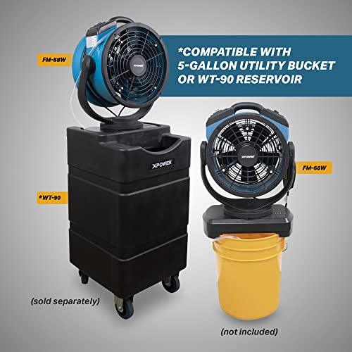 XPOWER Misting Fan FM-88W w/ Water Pump, Mounts on 24 Gal Wheeled Reservoir, Cooling, Oscillating, High Velocity, 3-Speed, Industrial, 9 In - Sales4U