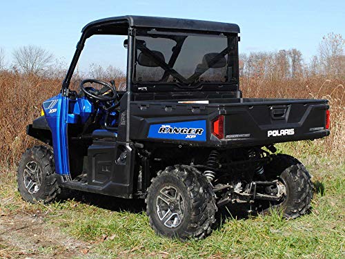 SuperATV Rear Windshield for 2017+ Polaris Ranger XP 1000 / Crew (See Fitment) | 1/4" Light Tint Polycarbonate 250x Stronger Than Glass & 25x Stronger Than Acrylic (Not Scratch Resistant) | USA Made