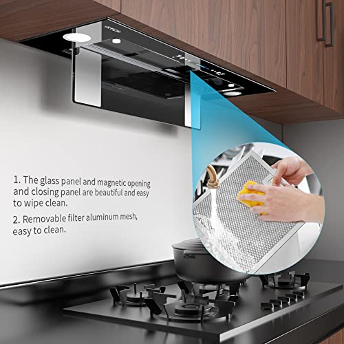 IKTCH New 30" Range Hood Insert, 900 CFM Ducted/Ductless Range Hood with 4 Speed Fan, Black Stainless Steel & Tempered Glass Range Hood 30 inch with Gesture Sensing&Touch Control Making life Smarter