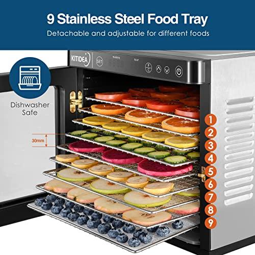 KITIDEA Food Dehydrator, 9 Stainless Steel Trays Dehydrator for Food and Jerky, Herbs, Veggies, Fruits, 1000W Electric Food Dryer Machine with Digital Temperature and Timer, Recipe Book Included - Sales4U