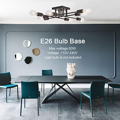 VINLUZ 8 Light Oil-Rubbed Bronze Mid Century Semi Flush Mount Ceiling Light Industrial Antique Style Sputnik LightingFixture for Kitchen Hallway Dining Room,Living Room UL Listed