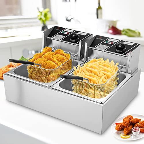 Commercial Deep Fryer - 3400W Electric Deep Fryers with 2x6.35QT Baskets 0.6mm Thickened Stainless Steel Countertop Oil Fryer 20.7QT Large Capacity with Temperature Limiter - Sales4U