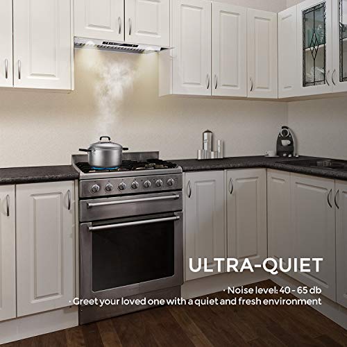 IKTCH 30 inch Built-in/Insert Range Hood 900 CFM, Ducted/Ductless Convertible Duct, Stainless Steel Kitchen Vent Hood with 2 Pcs Adjustable Lights and 2 Pcs Baffle Filters with Handlebar(IKB02-30'')