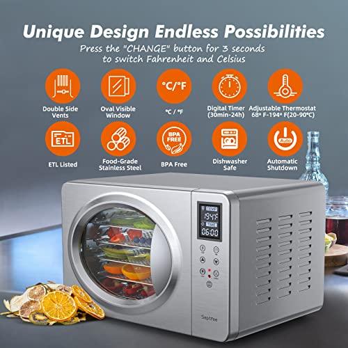 Septree Food Dehydrator for Jerky, Fruit, Meat, Veggies, Dog Treats, Herbs and Yogurt, 6 Stainless Steel Trays Food Dryer Machine with Digital Timer, Temperature Control & Safety Over Heat Protection, Recipe Book - Sales4U
